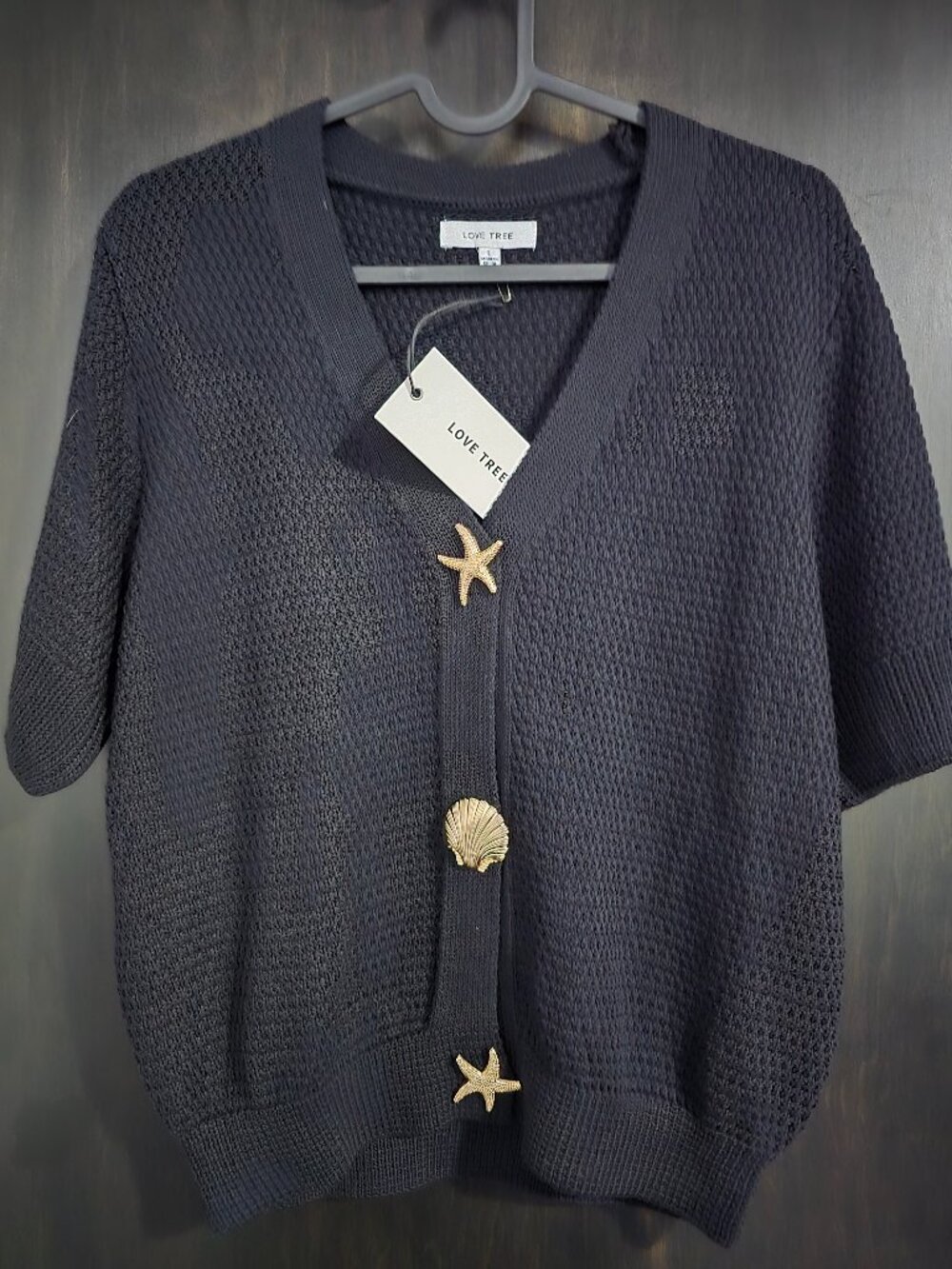 Love Tree Black Short-Sleeve Nautical Cardigan – NWT – Size L